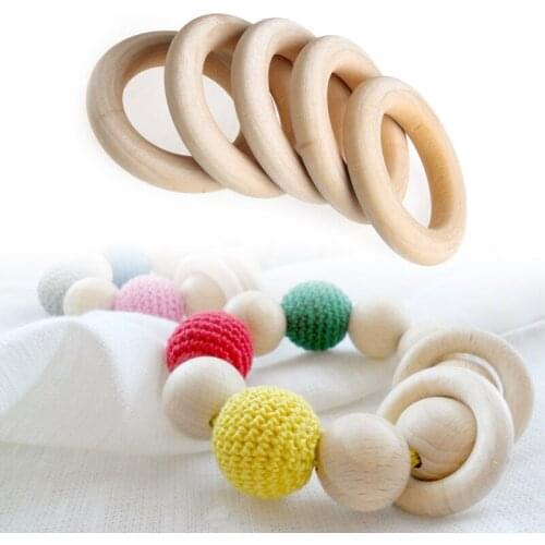 Baby Like 5pcs Crafts DIY Baby Teething Natural Wooden Rings Necklace Bracelet 55mm