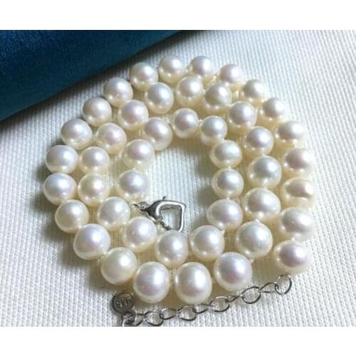 9x10mm white round pearl necklace heart clasp extend chain natural Freshwater PEARL Women Jewelry 14'' 17'' 35cm 43cm
