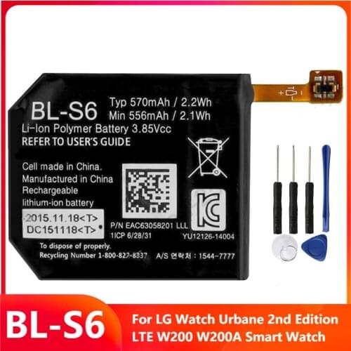 Original Replacement Watch Battery BL-S6 For LG Watch Urbane 2nd Edition LTE W200 W200A Smart Watch Rechargable Batteries 570mAh