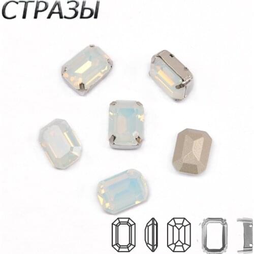 White Opal Fancy Stones Sewing with Metal Base K9 Glass Rhinestones Crystal Point Back for Clothes Jewelry Brooch Making