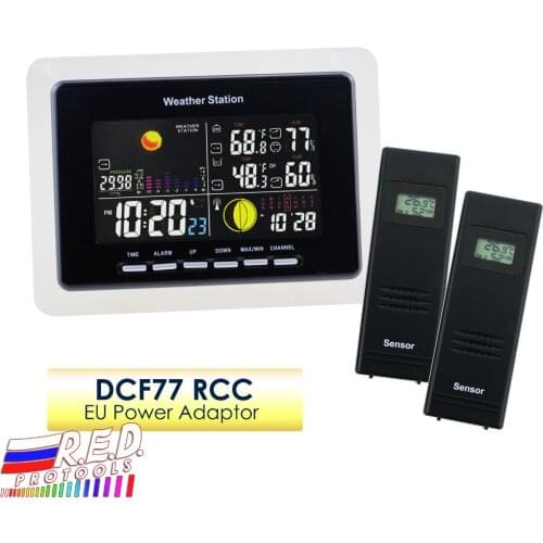 Wireless Weather Station 2 Remote Sensors Weather Forecast Moonphase Alarm Indoor Outdoor Temperature Humidity DCF RCC