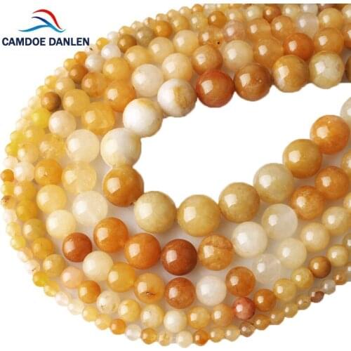 CAMDOE DANLEN Natural Stone Beads Yellow Jades Loose beads 4 6 8 10 12MM fit Diy Charms Jewelry Making Accessories Wholesale