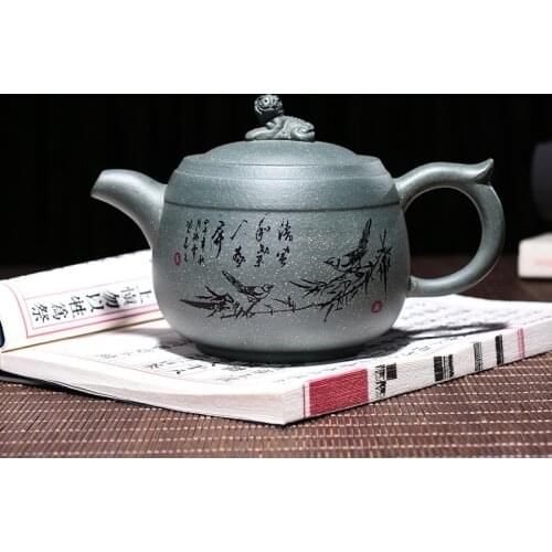 320ml Yixing Zisha Teapot Authentic Handmade Green Clay Mud Lying Tiger Tea Pot Kung Fu Tea Kettle Free Shipping
