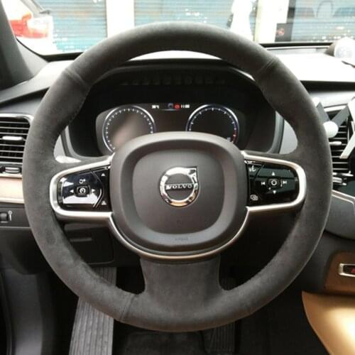 For Volvo XC60 XC40 S60 S90 Series Customize Car Steering Wheel Cover Hand-Sewing Black Suede Leather Winter Summer Fit