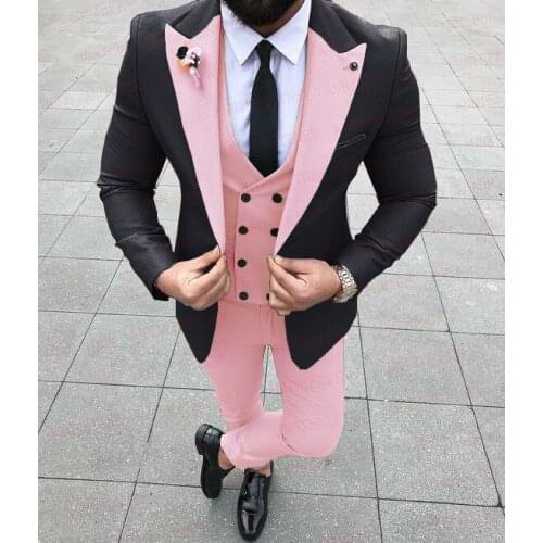 Black Pink Men Wedding Suit 2021 Casual Male Blazer Pants Slim Fit Suits For Men Costume Business Formal Party Groom Tuxedos