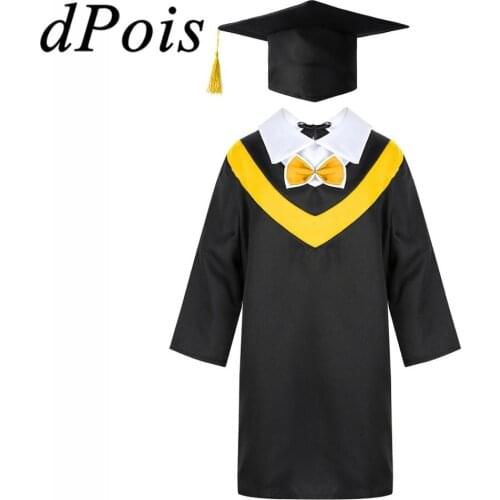 Kids Boys Girls Preschool Primary School Graduation Gown with Tassel Cap Children Student Uniform Kid Role Play Costume Dress up