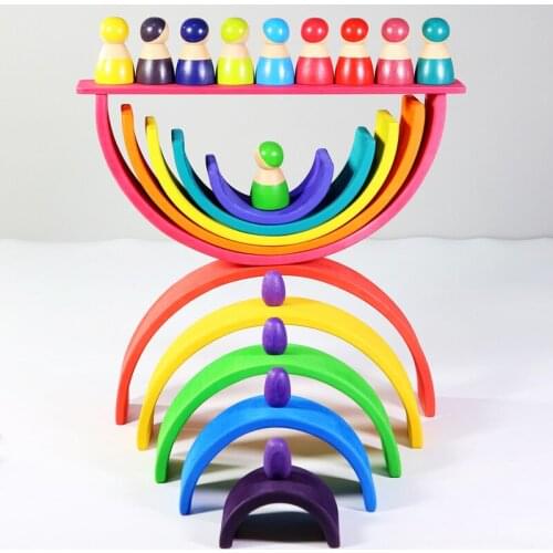 DIY Wooden 12 colors Rainbow Baby Color Cognitive Building Blocks kids/children Educational Toys Adult Creative Ornaments