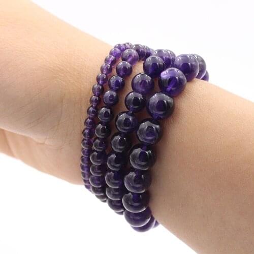 4 6 8 10mm Purple Powder Quartz Natural Stone Bead Bracelet Amethysts Jewelry Gem stone Bracelet Lovers Woman Men Wedding Gifts
