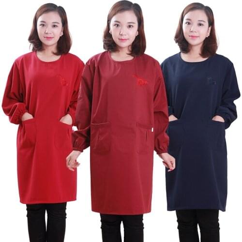 Long-sleeved apron with sleeves kitchen overalls Korean fashion oil-proof cotton adult work clothes thickened anti-wearing