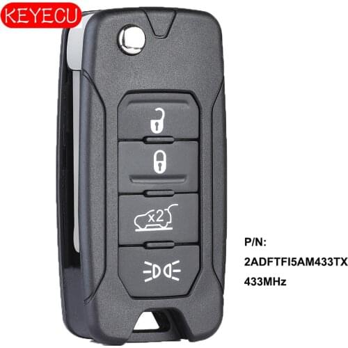 KEYECU Folding Remote Key 4A / ID48 Chip for Jeep Renegade 2016-2018 433MHz Megamos AES - 2ADFTFI5AM433TX