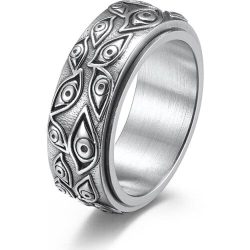 Gods Eye Stainless Steel Ring Simple Mens Rotating Retro Eye Jewelry Fashion Personality Boyfriend Gift Wholesale