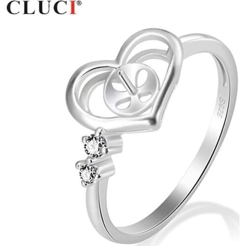 CLUCI Silver 925 Love Heart Ring Zircon Jewelry Rings Engagement 925 Sterling Silver Jewelry Women Pearl Ring Mounting SR1059SB