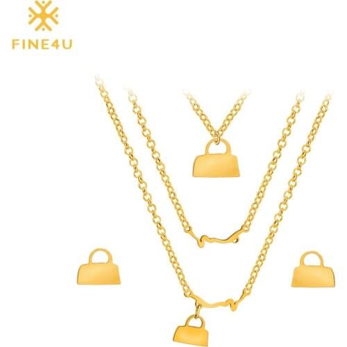 2018 New FINE4U N010 316L Stainless Steel Jewelry Sets For Women Bags Necklace & Earrings Wedding Jewelry set