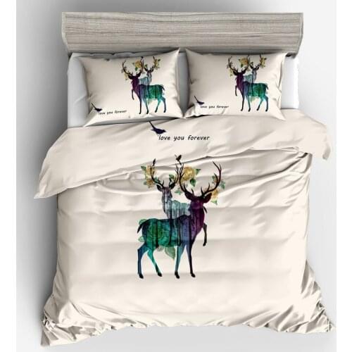 3D Colorful Deer Duvet Cover Set,Nordic Animal Printed Bedding Sets 3pcs Quilt Cover with Pillowcases for Adult Kids Bedding Set