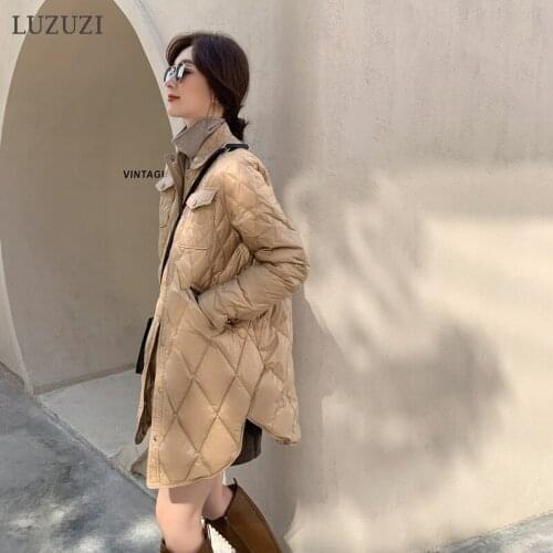 LUZUZI Winter 2021 New Style Autumn Light Down Coat Women Warm 90% White Duck Down Parka Mid-Length Korean Fashion Shirt Jacket
