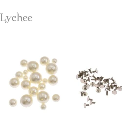Lychee Life White Simulated Pearl Rivet Studs Mixed Size Round Rivets DIY Sewing Supplies Accessories For Clothes Decoration