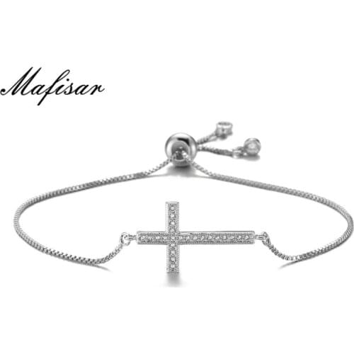 Mafisar Classic AAA+ Cubic Zirconia Cross Charm Bracelets For Women Adjustable Copper Chain Bracelet & Bangle Dropship Jewelry