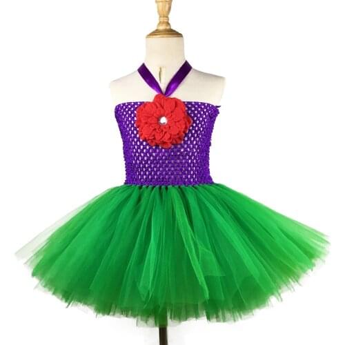 Lovely Girls Mermaid Tutu Dress Baby Fluffy Crochet Dress with Straps and Red Flower Kids Birthday Party Cosplay Costume Dress