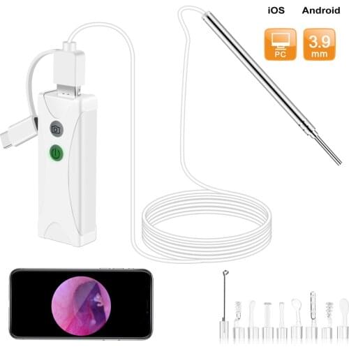 Mini WIFI Endoscope Camera 3.9MM 6 LEDs Three-in-one Interface USB Inspection Ear Nose Visual Health Care with Ear Pick Set