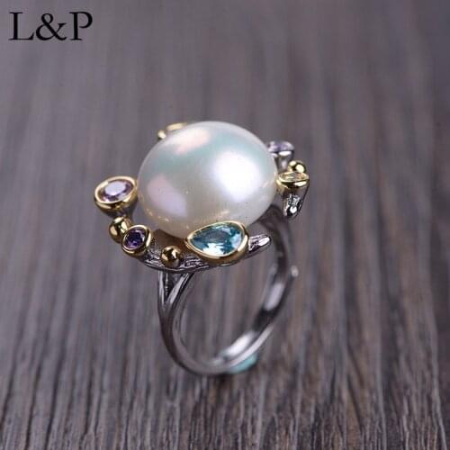 Fashion Ring Natural Pearl Wedding Real 925 Sterling Silver Colorful Zircon Rings Luxury Brand Jewelry 2019