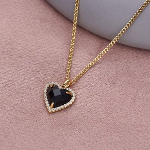 Fashion design gold plated artificial crystal heart pendant chain necklace