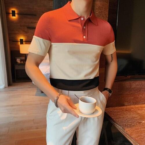 2021 New Chic Striped Polo Mens Breathable Luxurious Hip Hop Cotton Lapel Brand Top Summer Outdoor