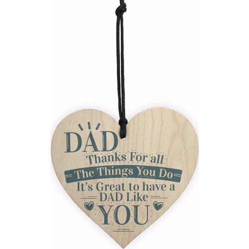 Dad Thank You Birthday Fathers Day Friendship Sign For Him Wooden Hanging Heart Sign Plaque Christmas Home DIY Tree Decoration