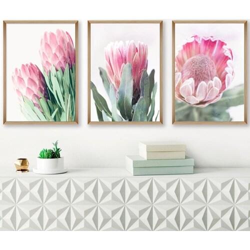 Pink Flower Wall Art Canvas Painting Home Decoration Vivid Plant Decor Living Room Decoration Modern Poster Nordic Picture