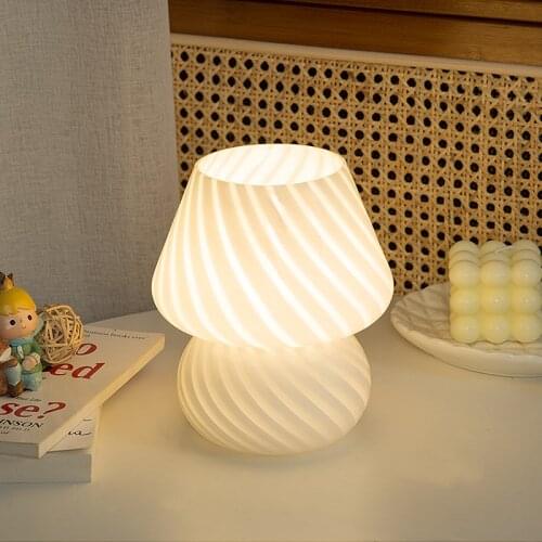 7.48 Inches Striped Mushroom Table Lamp Korea Style Murano Glass Desk Lamp For Bedroom Bedside Living Room Home Decoration