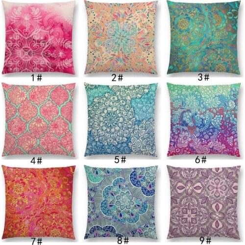 New Beautiful Leaf Flower Gorgeous Floral Doodle Colourful Decorative Pattern Mandalas Car Cushion Cover Sofa Throw Pillow Case