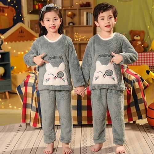 New Winter Children plush Pajamas Warm Flannel Sleepwear Girls Loungewear Coral Fleece Kids Pijamas Homewear Autumn Pyjama Set