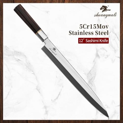 Shuangmali 12 Inch Cleaver Fish Sashimi Knife 5Cr15MoV Stainless Steel Chef Filleting Knives Japan Slicing Salmon Sashimi Knife