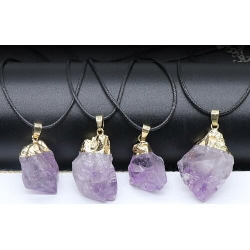 Irregular Rock Crystal Necklace Reiki Healing Nuggets Stone Choker Natural Amethysts Purple Quartz Pendant Necklaces for Women