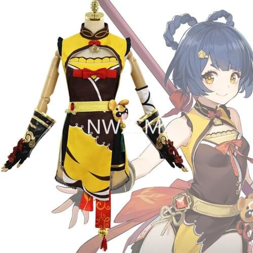 Game Genshin Impact Xiangling Cosplay Costume Wigs Anime Women Dress Halloween Party Outfit Uniform