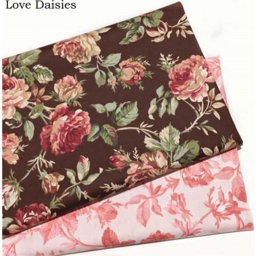100% cotton twill DARK BROWN PINK Big Fuchsia Flower Floral fabrics for DIY Girl Dress Apparel Patchwork Handwork Bedding decor