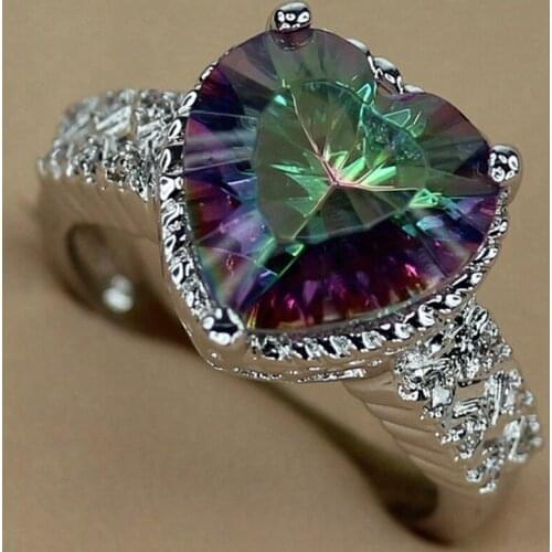 SHUNXUNZE luxury best sell Engagement Wedding rings for women dropshipping Rainbow Cubic Zirconia Rhodium Plated R768 size 7 8 9