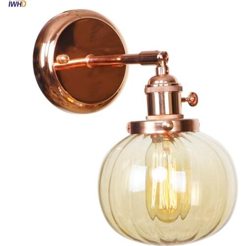 LED Wall Lamp Champagne Glass Ball Pumpkin Wandlamp Vintage Nordic Wall Light Retro Iron Rose Golden Wandlamp Bathroom Light