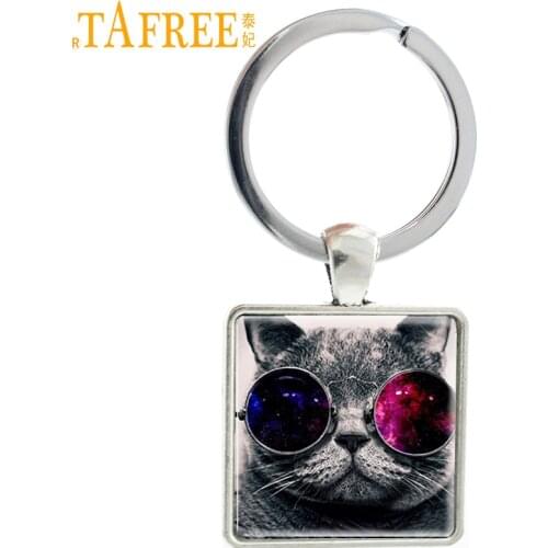 TAFREE Good Quality Wholesale New Fashion Cool Cat Charm Key Chain Pendant Black Cat Keychain Women Men Jewelry Gift E376