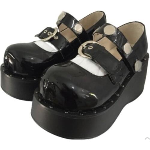 Japanese gothic dark punk lolita shoes vintage Mary Jane round head women shoes Flat Platform Shoes kawaii shoes loli cosplay