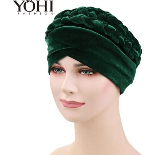 New Style Women Velvet braid Bandanas Headwear Cap Muslim Turban Hair Accessories Fashion Ladies Chemo Cap Free Shipping