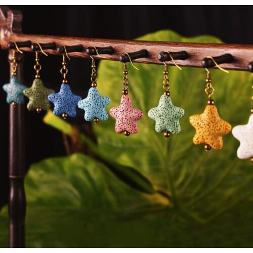 Colorful Lava Trendy Star Women Drop Earrings 22MM Natural Volcanic Stone Bead Reiki Healing Earrings Bohemian Jewelry 8 Colors