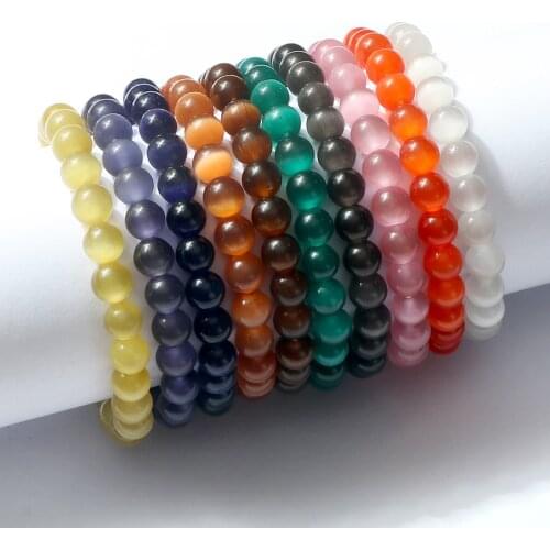 Women Charm Cat Eye Stone Bracelet Natural Stone 8mm Beads Bracelets&Bangles Elastic Rope Handmade Yoga Paryer Jewelry Pulseras