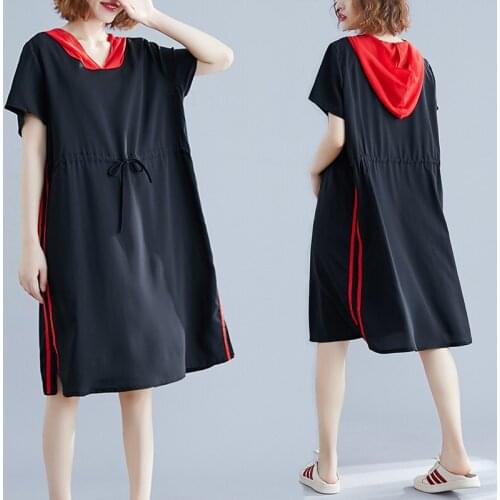 Make western style dress amoi literary loose hooded casual dress temperament limit accept waist big yards