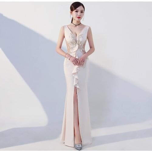 Evening Dress Floral Print Fashion Sleeveless Mermaid Deep V-Neck Floor-length New Plus size Women Formal Party Dresses C1286