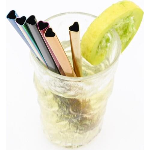 1/3Pcs Reusable Metal Straw Set Colorful Drinking Straw Heart-shaped Bubble Tea Straw 304 Stainless Steel Pearl Milkshake Straw