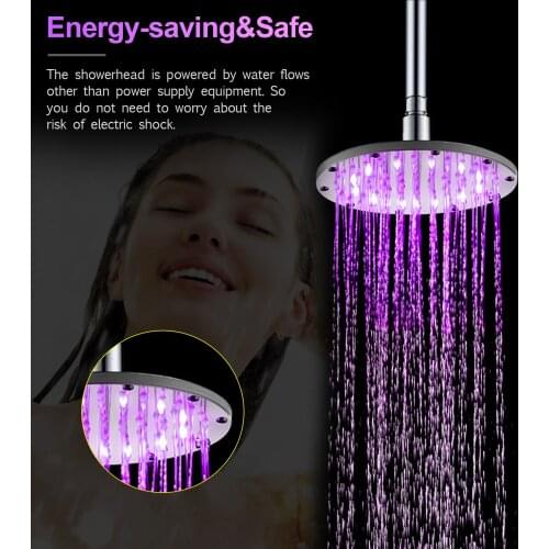 10 inch RGB LED Light Shower Head Round Automatic Changing Water Saving Rain High Pressure Bathroom Rainfall Shower