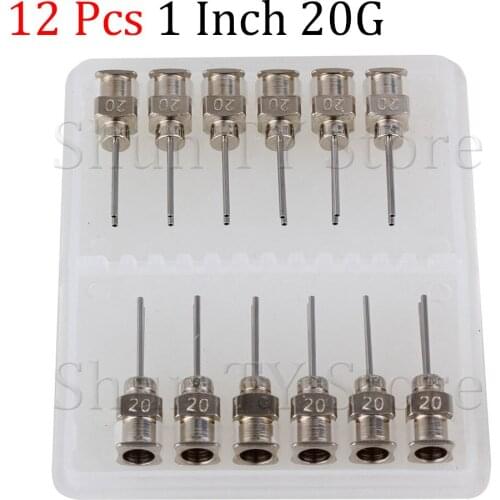 12 Pcs 1/2'' Silver Stainless Steel 20Ga Industrial Liquid Syringe Dispensing Needle with Double Blunt Tips Dispensing Needle