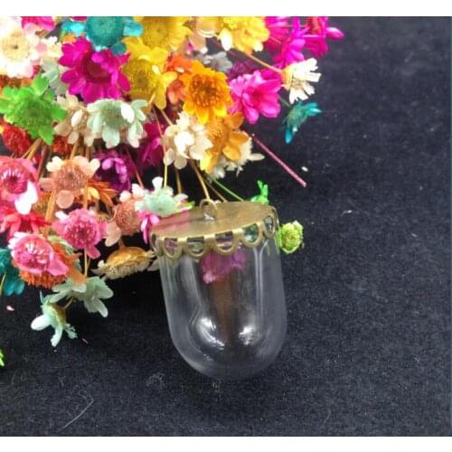 20sets/lot25*18mm tube glass globe & bronze plated lace base glass cover base DIY glass bottle vial pendant necklace glass dome