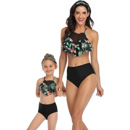 2020 Family Matching Mother Daughter Push Up High Waist Bikini Swimwear Women Swimsuit Girls Swim Bathing Suit Mayo Beach Dress