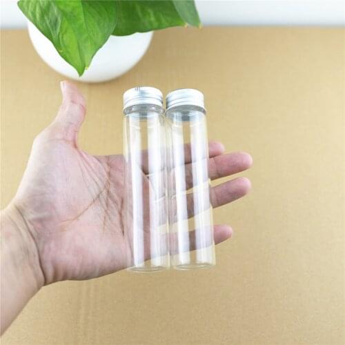 24PCS/lot 30*120mm 60ml Cute Small Glass Bottles Aluminum Caps Glass Tiny Jars Vials Transparent Glass Containers Perfume Bottle